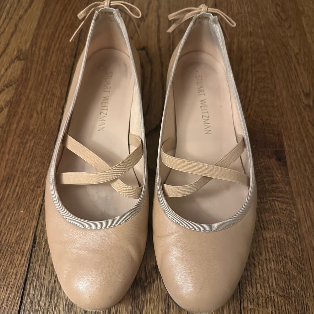 Stuart Weitzman Beige Ballet Flats with Bow Detail